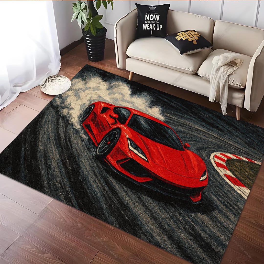 Red Supercar Drifting Area Rug, Kids Racing Room Decor - Etsy
