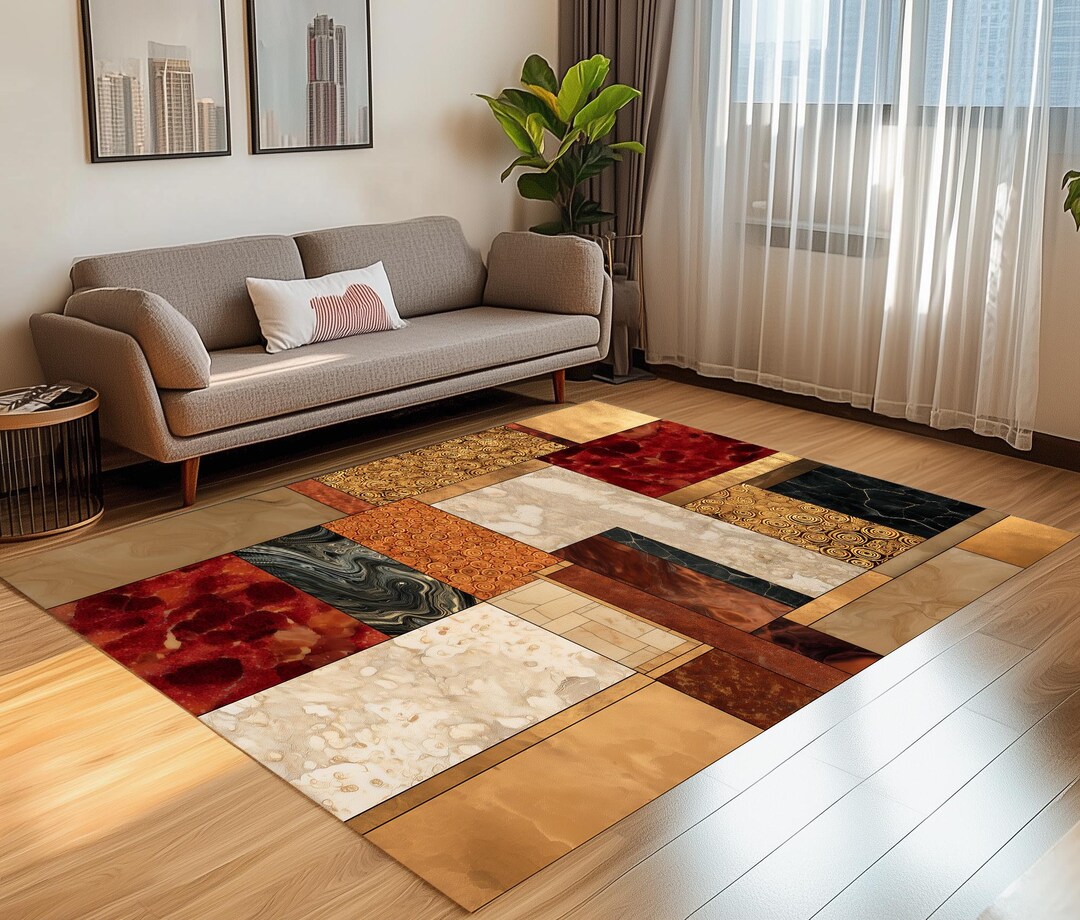 Klimt Abstract Rug, Gold Texture Patchwork, Modern Art - Etsy