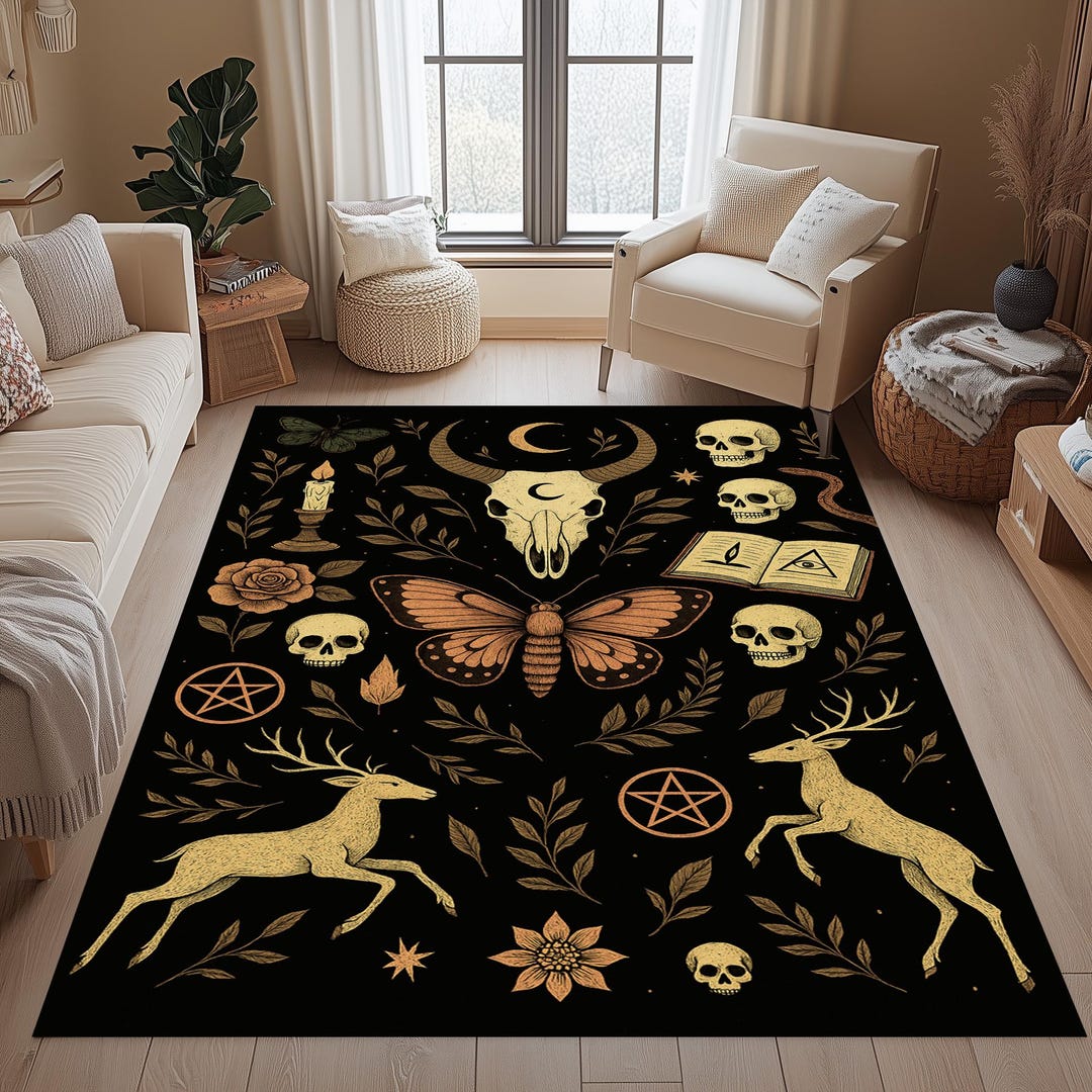 Dark Gothic Moth Rug: Occult Witchy Bedroom Decor - Etsy