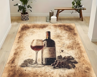Vintage Wine Bottle Rug: Retro Happy Hour Illustration