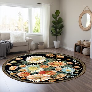 Runder Blumenteppich im Antiken Stil: Botanische Gänseblümchen-Illustration