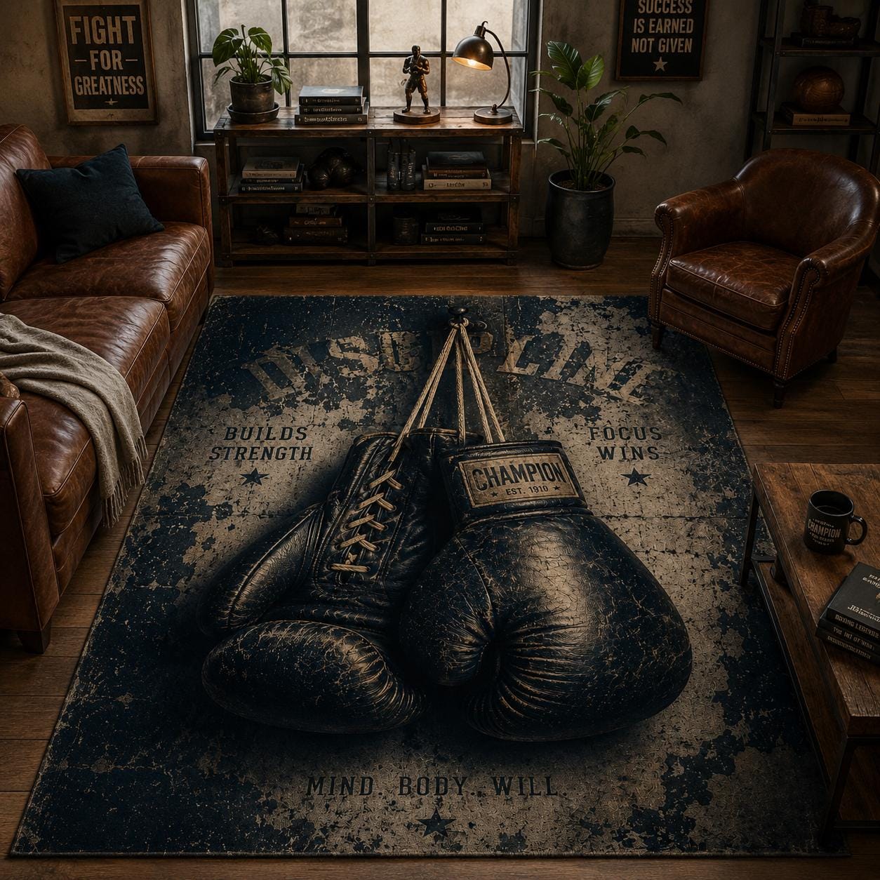 Vintage Boxing Gloves Gym Rug, Motivational Fitness Decor, Athletic ...