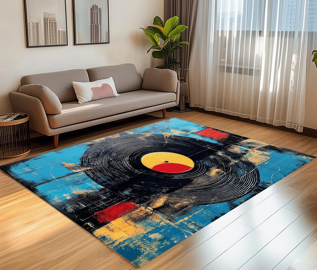 Graffiti of a Vinyl Retro Record Area Rug: Colorful Music Room Decor - Etsy