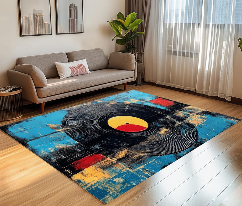 Graffiti of a Vinyl Retro Record Area Rug: Colorful Music Room Decor - Etsy