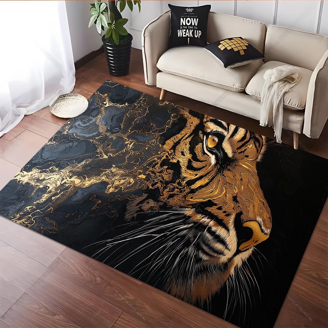 Majestic Golden Fluid Abstract Tiger Rug: Wildlife Spirit Art Rug - Etsy