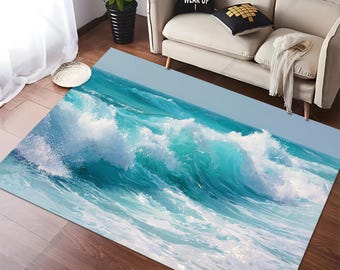 Ocean Waves Coastal Rug: Soft Microfiber Beach Decor
