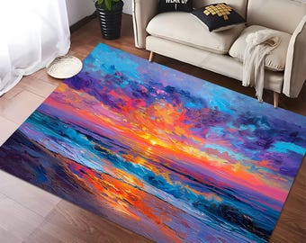Sunset Ocean Area Rug, Impressionist Beach, Coastal Decor