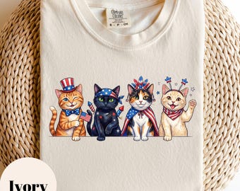 Patriotic Cats 4th of July Shirt, Funny American Flag Animal Graphic Tee, Memorial Day Cat Lover, Independence Day Women Gift