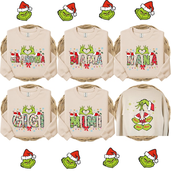Personalized Grinch Family Christmas Sweatshirt, Matching Holiday Hoodie