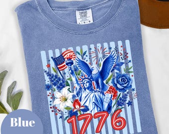 1776 Statue of Liberty Shirt, Patriotic Eagle Floral Tee, 4th of July Women, Independence Day Gift, Memorial Day American Graphic