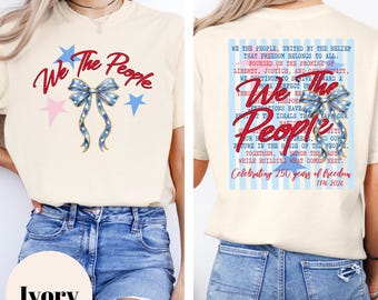 We The People Patriotic Bow Shirt, 4th of July Tee, 1776-2026 250 Years Freedom, American Flag Bow, Independence Day Gift, USA Women