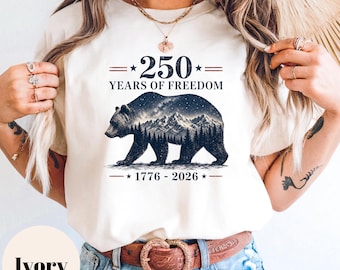 Bear 250 Years Of Freedom Shirt, 1776-2026 USA Anniversary Tee, Retro 4th of July Outfit, Rustic Wildlife Gift