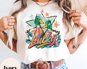 Colorful Lucky Duck Shirt, Retro Beach Vibes Tee, Trendy Boho Summer, Cute Women Graphic, Vacation Gift