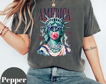 Camiseta American Bubble Gum Liberty, Camiseta Vintage Estatua de la Libertad 250, 4 de Julio para Mujer, Gráfico Patriótico Retro, Regalo del Día de la Independencia