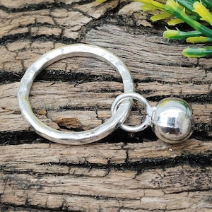 Handcrafted Silver Ring, with Dangling Ball Charm Rustic Hammered Silver Ring with Charm Minimalist Sterling Silver Ring with Drop Ball Ring