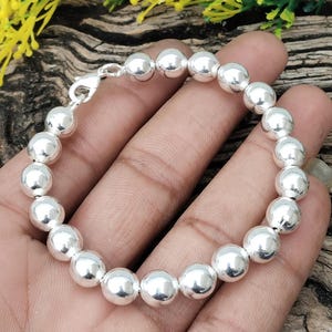 925 Sterling Silver Ball Bracelet, Handcrafted Silver Sphere Bracelet, Shiny Silver Bead Chain Bracelet, Luxury Silver Bangle, Everyday Wear