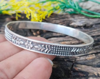 Leaf Sterling Silver Bangle - Indian Jewelry (2.3 Inches) - Etsy