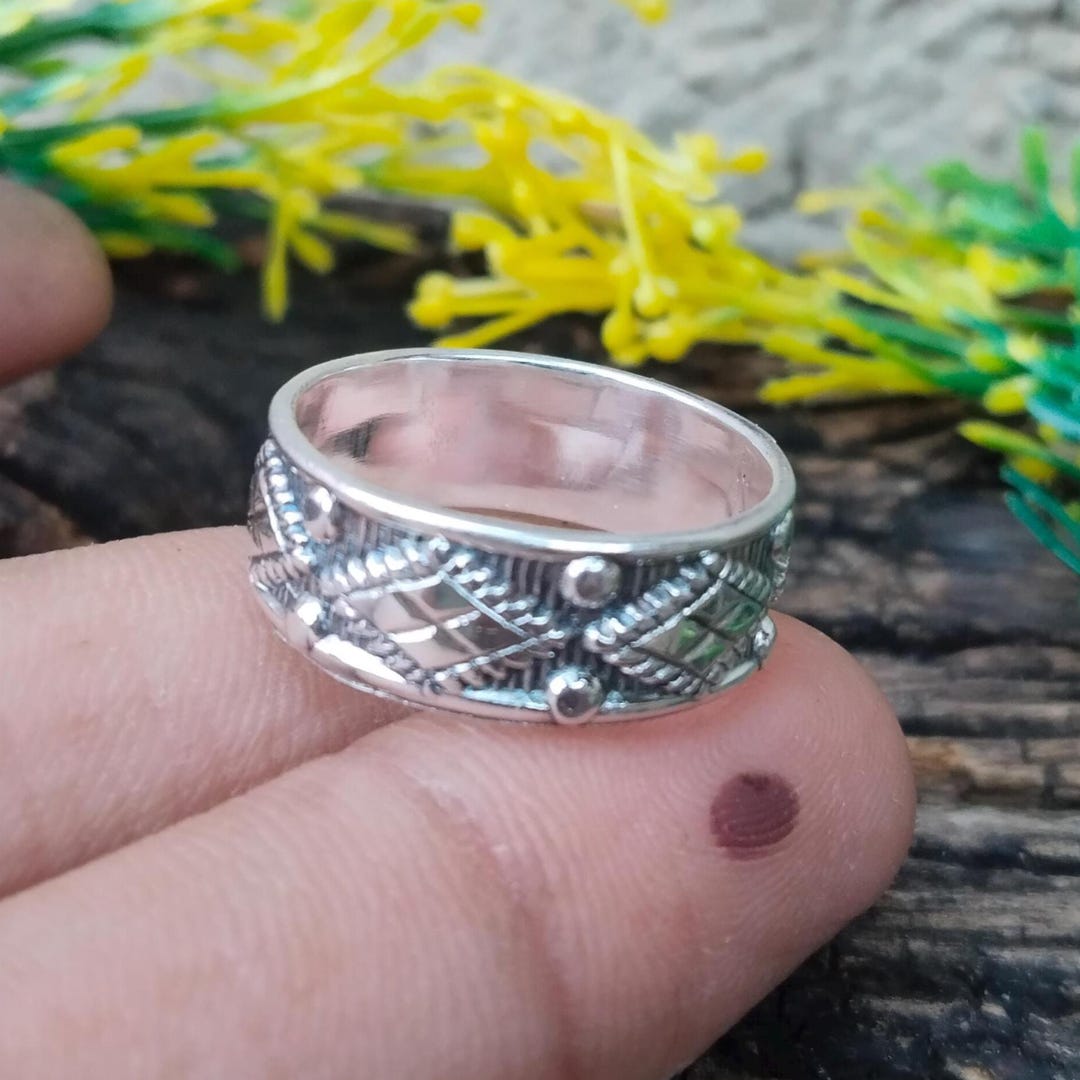 Oxidized Sterling Silver Tribal Band Ring, Boho Ethnic Jewelry - Etsy