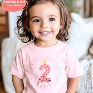 Geburtstagsshirt Baby T Shirt 1 2 3 Jahre | personalisiert mit Name und Zahl | Geschenk Geburtstag Kind Junge Mädchen – Herz Kerze