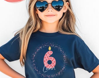 Geburtstagsshirt Kinder T Shirt 4 5 6 7 8 9 10 Jahre | personalisiert mit Name und Zahl | Geschenk Geburtstag Junge Mädchen – Herz Kerze