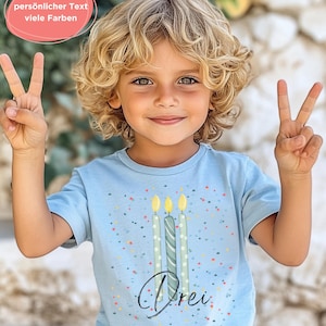 Geburtstagsshirt Baby T Shirt 1 2 3 Jahre | personalisiert mit Name und Zahl | Geschenk Geburtstag Kind Junge Mädchen – grüne Kerzen