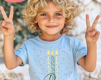 Geburtstagsshirt Baby T Shirt 1 2 3 Jahre | personalisiert mit Name und Zahl | Geschenk Geburtstag Kind Junge Mädchen – grüne Kerzen