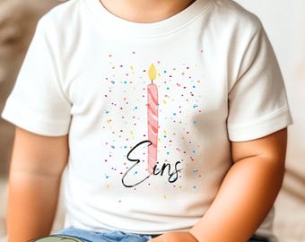 Geburtstagsshirt Kerzen Konfetti T-Shirt Geburtstag Jungen Mädchen kurzarm personalisiert Zahl 1 2 3 4 5 6 7 8 9 10 Jahre Geschenk Idee