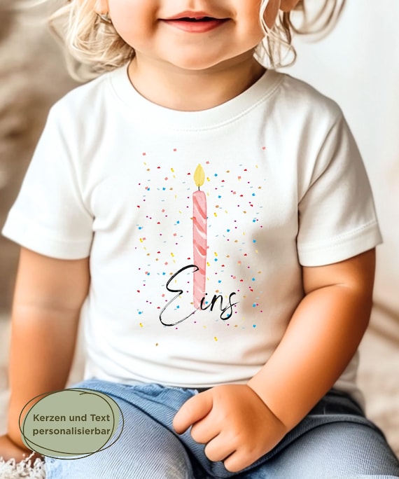 Geburtstagsshirt Kerzen Konfetti T-Shirt Geburtstag Jungen Mädchen kurzarm personalisiert  Zahl 1 2 3 4 5 6 7 8 9 10 Jahre Geschenk Idee