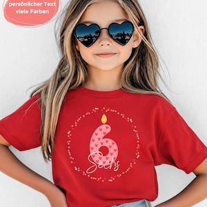 Geburtstagsshirt Kinder T Shirt 4 5 6 7 8 9 10 Jahre | personalisiert mit Name und Zahl | Geschenk Geburtstag Junge Mädchen – Herz Kerze bild 11