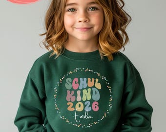 Schulkind 2026 Shirt Pullover Langarm personalisiert mit Name | Einschulung Geschenk Schulanfang | erster Schultag Sweatshirt Jungen Mädchen