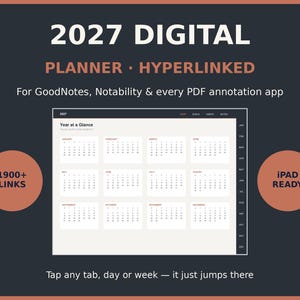 Digital Planner 2027 GoodNotes | Hyperlinked iPad Planner PDF Dated Monthly Weekly | Habit Tracker Goals | Notability Instant Download