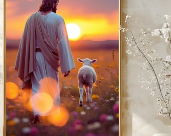 Jesus Leads Sheep Print: Christian Wall Art (PDF Downloadable File)
