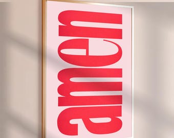 Retro AMEN Print: Pink Christian Wall Art (Digital Download)