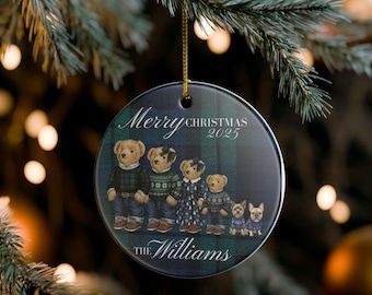 Ralph Lauren Christmas Bear Family Portrait Ornament: Custom Ornament, Vintage Holiday Decor