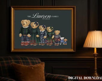 Custom RL Inspired Christmas Bear Family Print: Vintage Holiday Decor (Digital Download)
