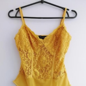 Boho Elegant Yellow  Lace Bodysuit Size M