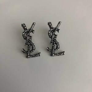 Yves Saint Laurent Silver YSL Logo Stud Earrings