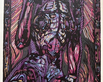 Cyber Girl 6 color Reduction Linocut