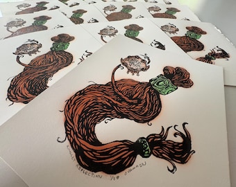 Ringlet Reflection 3-color linocut