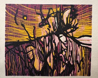 Psychic Landscape, 6-Color Reduction Linocut