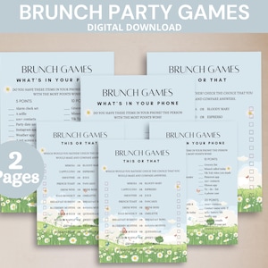 Brunch Party Games Pack: Bridal Shower, Birthday (PDF/JPG Instant Download)