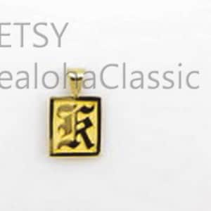 11mm x10mm Hawaiian Heirloom Initial Monogram Black Old English Enamel Letter Pendant 14k or Raised Gold
