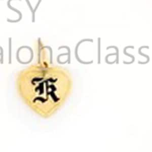 9mm Hawaiian Heirloom Initial Monogram  Old English Raised Letter or enamel Heart Pendant 14k gold