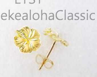 Reserved Kristal 7mm 14k gold Hawaiian Heirloom Hibiscus Flower Post  Earring Studs