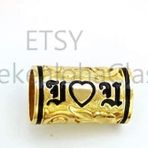 18mm Carved 3 Initial Hawaiian Heirloom Black Enamel Letter Monogram  Pendant  Oval Tube 14k Gold