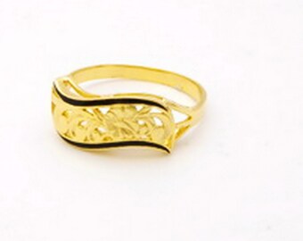 6mm Hawaiian Heirloom Cutout Hibiscus scroll  Wave style Ring 14k Gold edge or Black enamel border Size #5 to #10