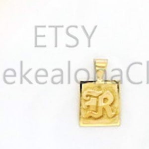 11mm x10mm Hawaiian Heirloom Initial Monogram Black Old English Enamel Letter Pendant 14k or Raised Gold