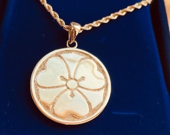22mm Kamon Japanese TraditionalFamily Crest Pendant 14ky GOLd