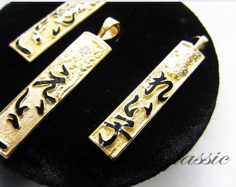 10mm 14k Gold Hiragana Calligraphy Pendant Japanese Chinese Characters Kamon Mon