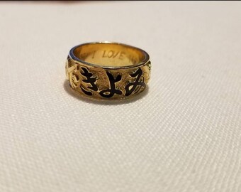 8mm 14k Gold Hiragana Calligraphy Ring Japanese Characters Sakura